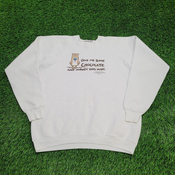 Vintage 80s Funny Chocolate Sweatshirt Womens XL 22x23 White - Picture 1 of 13